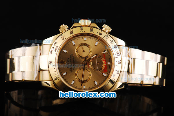 Rolex Daytona II Automatic Movement Full Gold with Stick Markers and Gold Dial - Click Image to Close